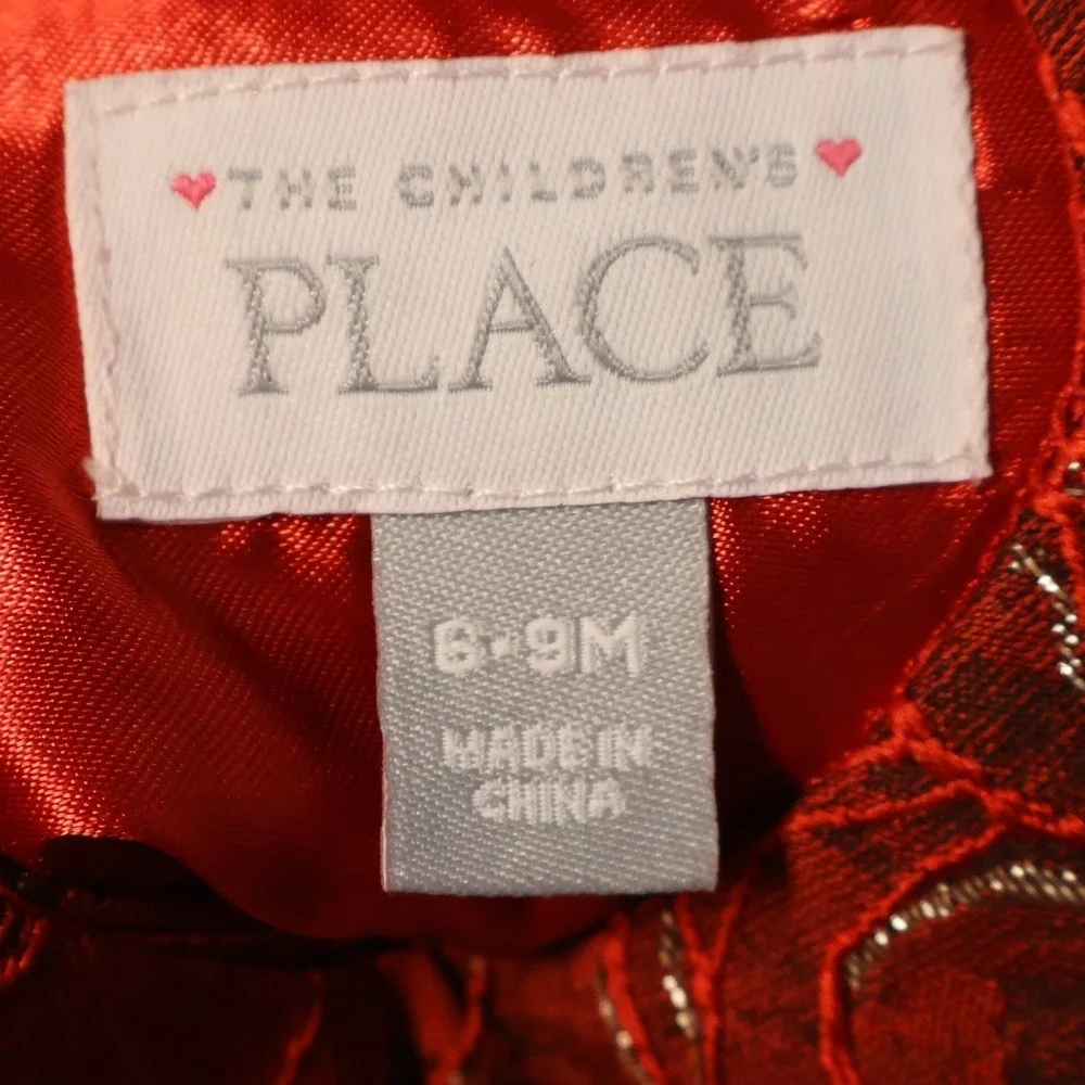 The Childrens Place Baby Girl Red Metallic Floral Holiday Dress‎ Size 6-9  Month